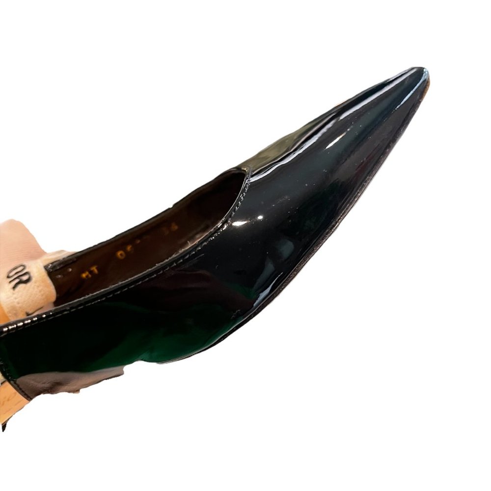 CHRISTIAN DIOR J'adior 100mm Black White Ribbon Patent Leather Slingback Flat 36 - Picture 6 of 11
